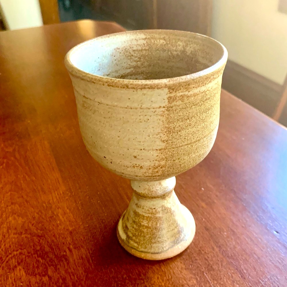 Studio Pottery Drinking Wine Water Goblet Brown/Cream Matte Glaze 8 Oz